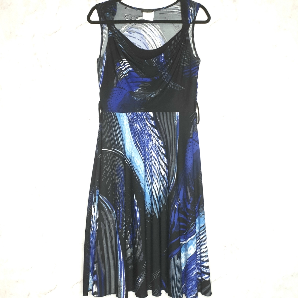 IDAO Flare Sleeveless Scoop Neck Midi Dress Blue M